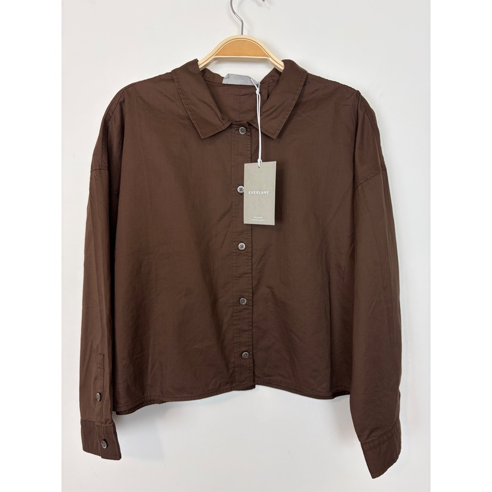 Everlane Womens Boxy PJ Top in Chestnut Brown‎ Cropped Cotton Poplin XXS